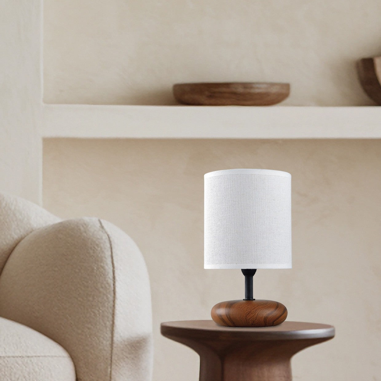 Lámpara sobremesa Zen ALEMAR en madera oscura - Vista detallada en ambiente