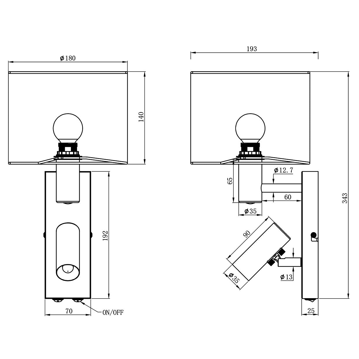 Detalle del lector orientable en aplique Hera ALEMAR