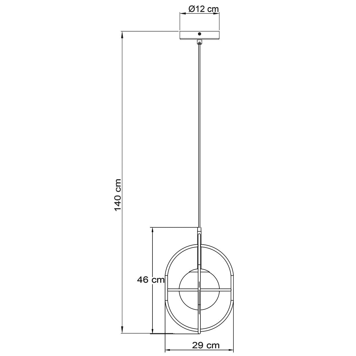 Esquema con dimensiones del colgante oro mate opal Astro ALEMAR
