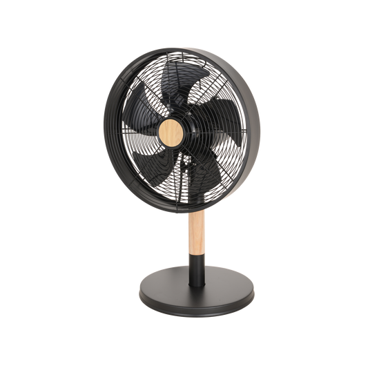 Ventilador de Sobremesa Falcon 45 W Negro y Haya 5 Aspas Fabrilamp - vista principal | Fabrilamp / Abrila · Ref. 210671088