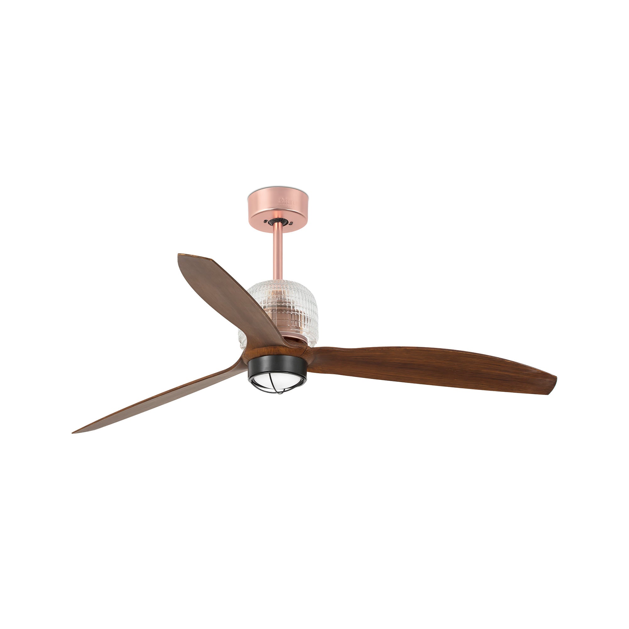 Ventilador de techo LED en cobre FARO DECO FAN M ref 33399D-10, con luz integrada para ventilación eficiente, acabado nogal, ideal para decoración moderna en Luzguru