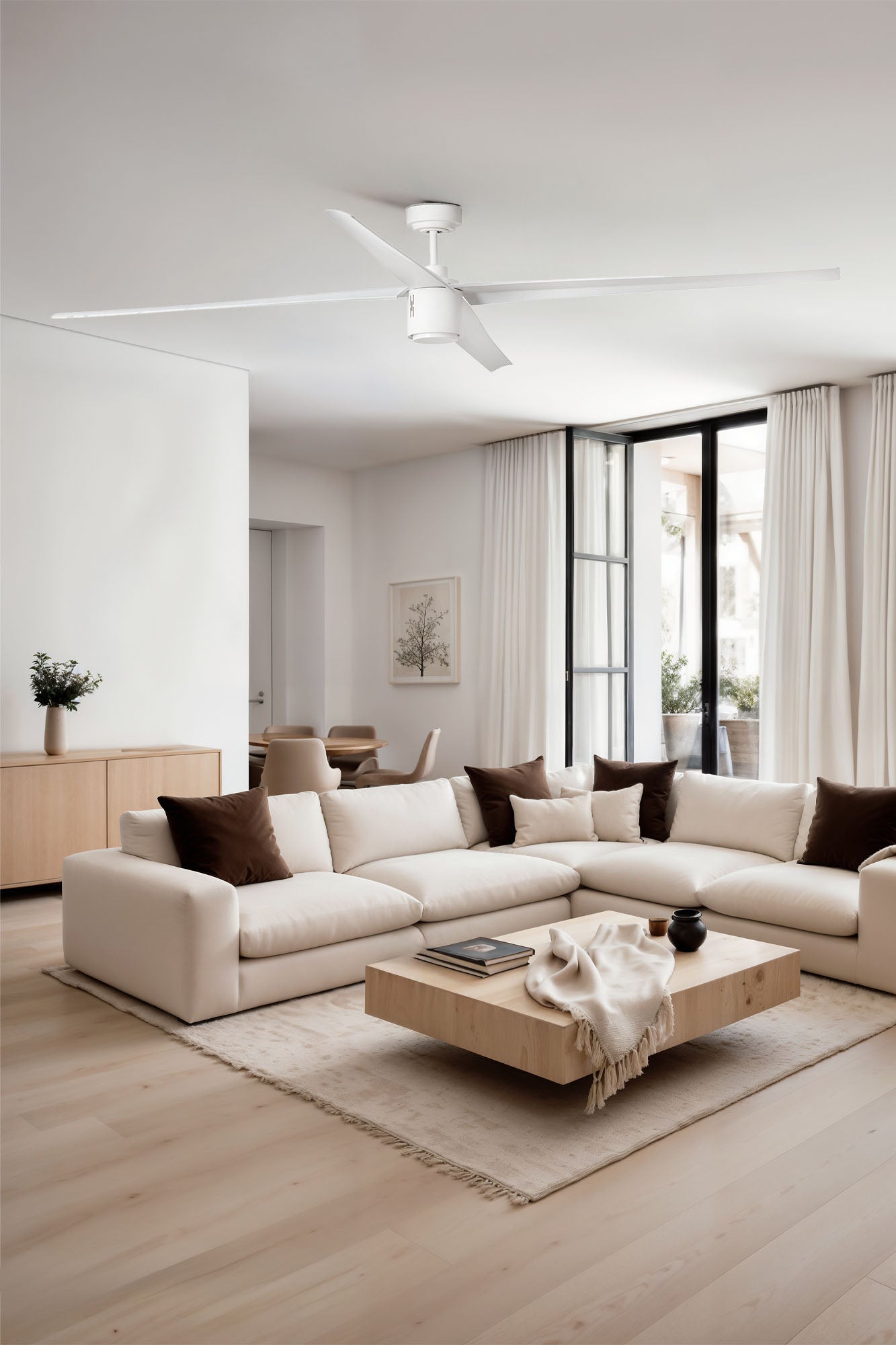 Ventilador de techo LED ATTOS blanco mate FARO Serie 3326 ref 33494 con luz integrada moderno ventilación