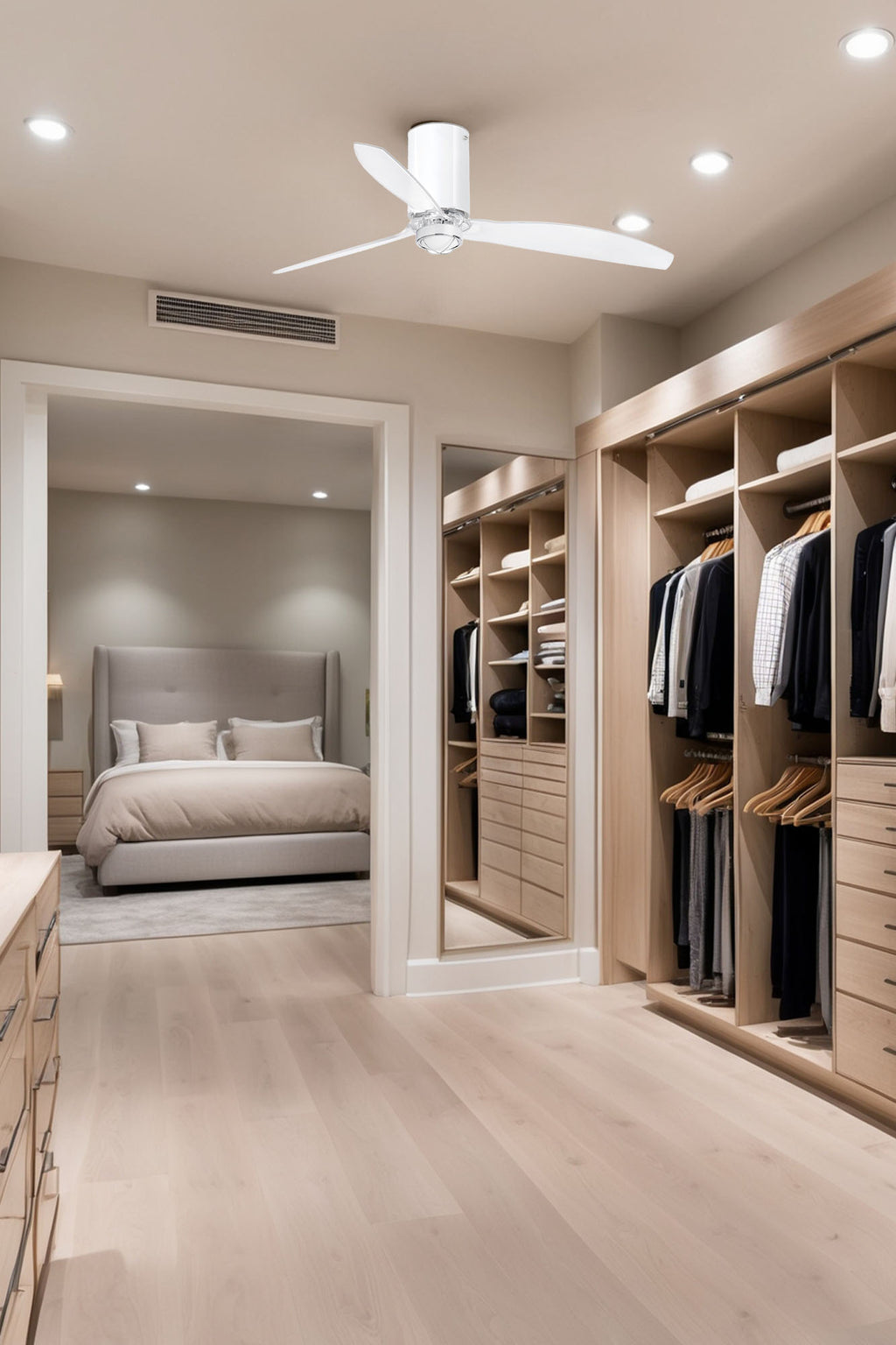 Ventilador de techo LED blanco FARO 3334 con luz integrada, diseño moderno transparente y ventilación eficiente, ref. 32038-9 LUZGURU