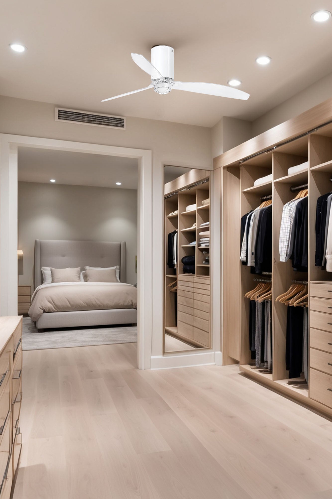 Ventilador de techo LED blanco FARO 3334 con luz integrada, diseño moderno transparente y ventilación eficiente, ref. 32038-9 LUZGURU