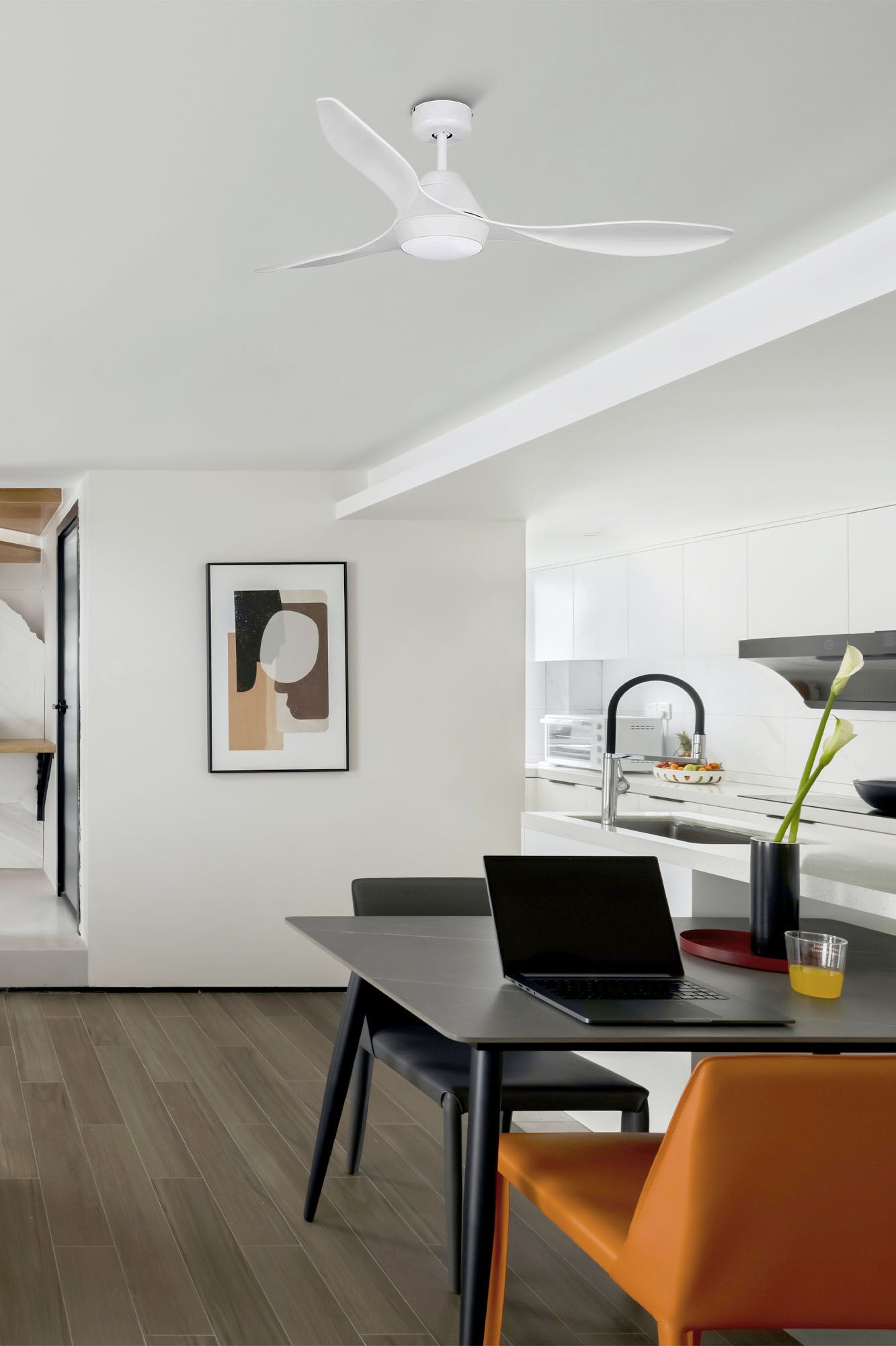 Ventilador de techo LED blanco FARO 3391 Polaris Ref. 33346, diseño moderno DC para ventilación eficiente de LUZGURU