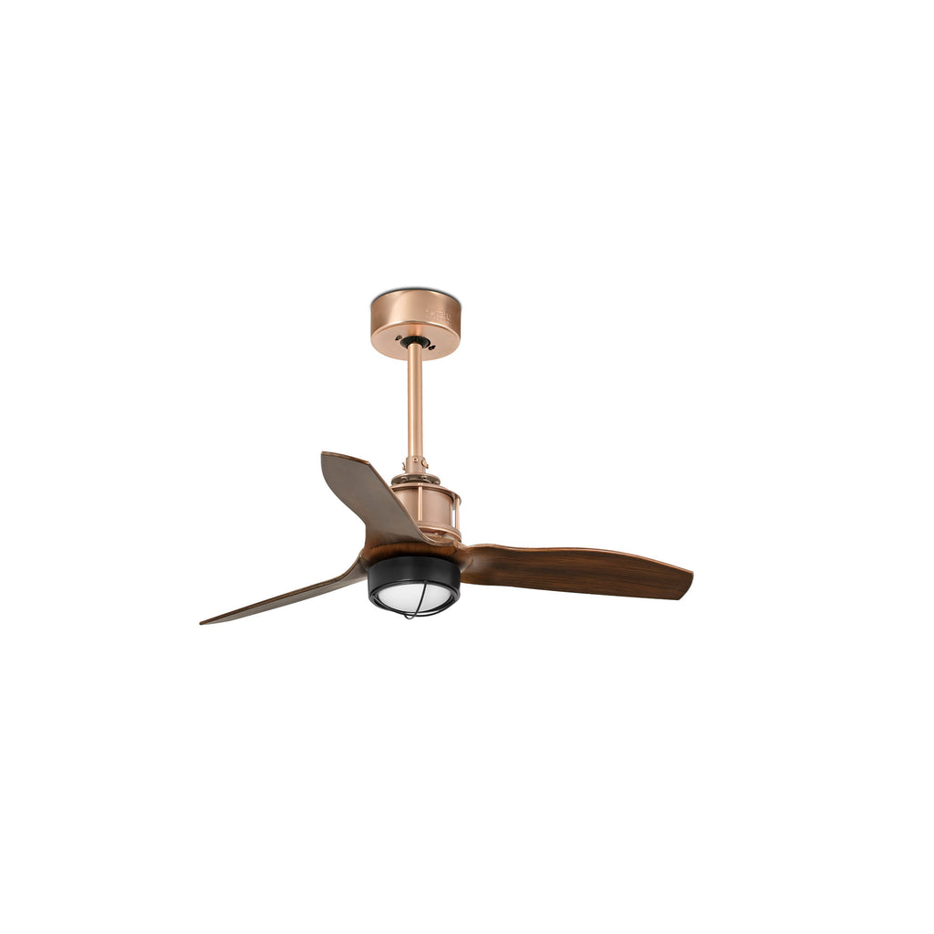Ventilador de techo LED FARO Just Fan S en cobre con acabado nogal, ref. 33423-10, iluminación y ventilación eficiente para hogar - LUZGURU