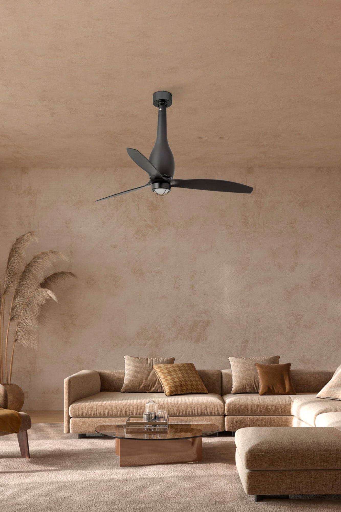 Ventilador de techo LED ETERFAN negro mate FARO 2598 ref 32006-10, diseño moderno industrial con ventilación y luz integrada