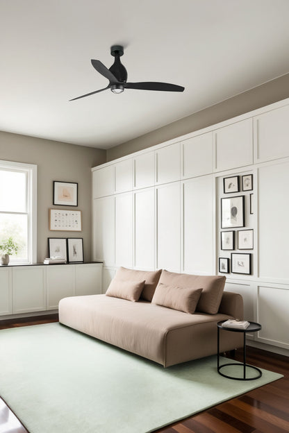 Ventilador de techo LED FARO MINI ETERFAN M negro mate moderno, diseño con iluminación integrada, ref. 32030-10, marca LUZGURU