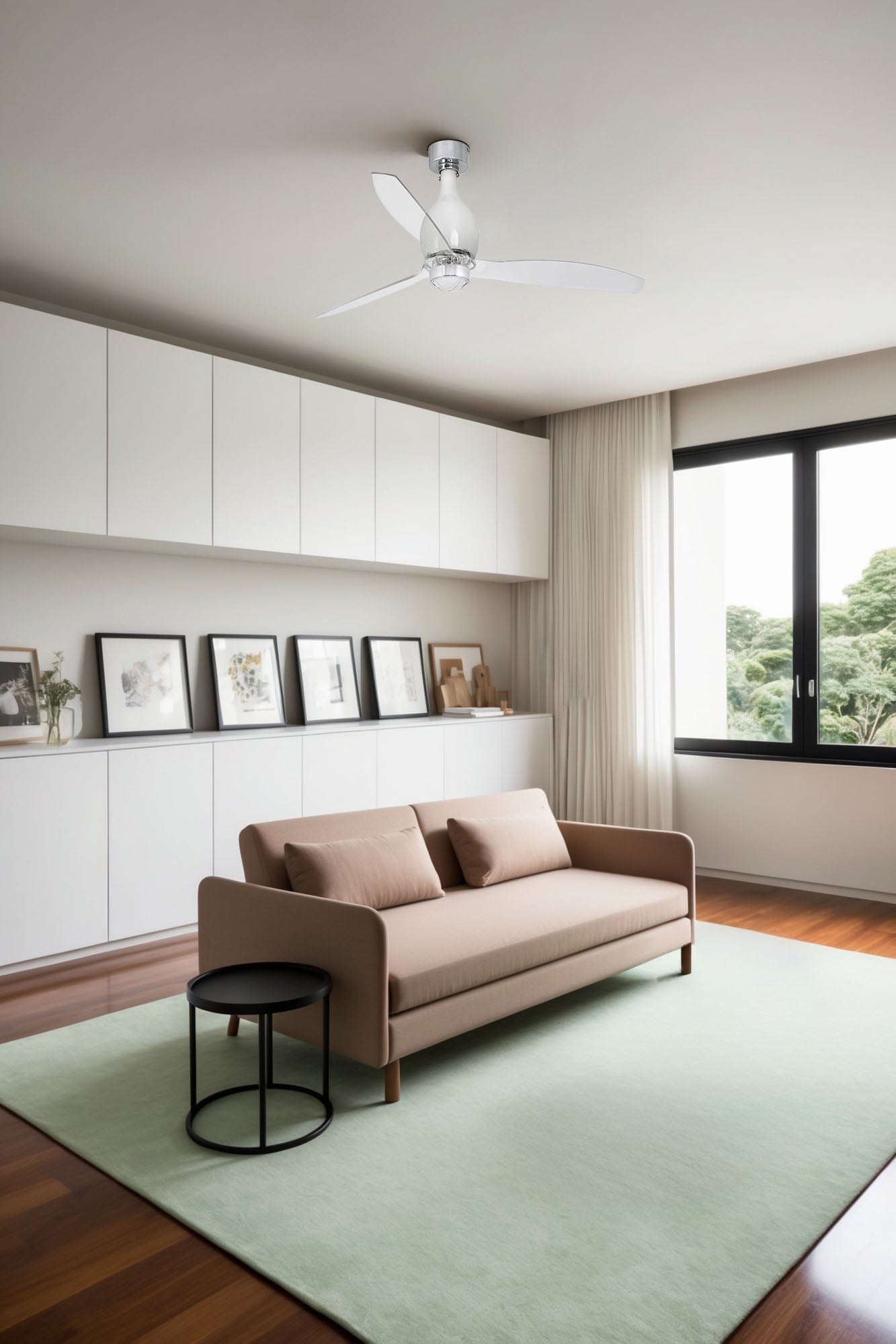 Ventilador de techo LED FARO MINI ETERFAN blanco con brillo, diseño moderno y eficiente energéticamente, iluminación LED transparente, ref. 32020-9 de LUZGURU