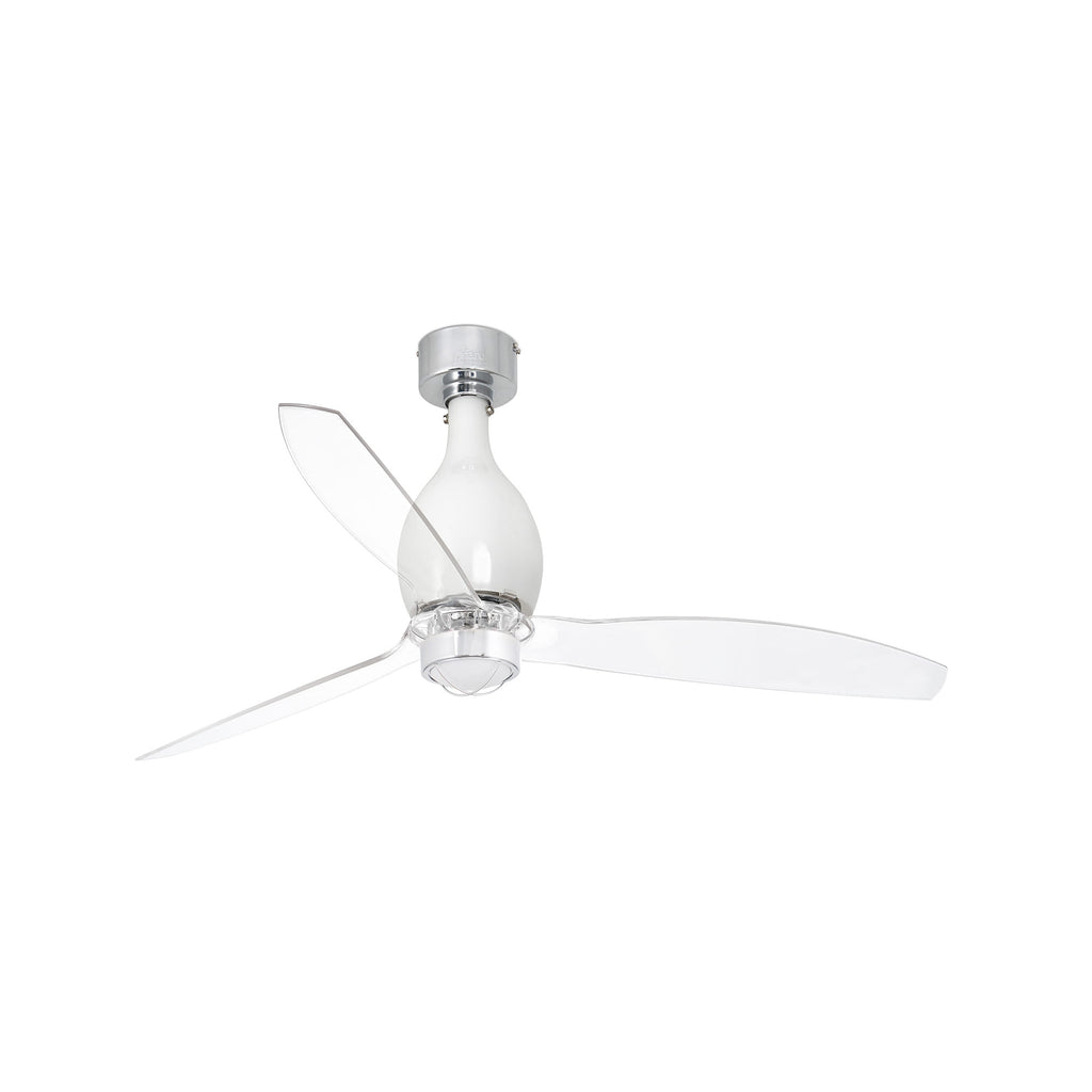 Ventilador de techo LED FARO MINI ETERFAN blanco moderno con brillo transparente y eficiencia energética, iluminación LED integrada, ref. 32020-9, ideal para techos contemporáneos