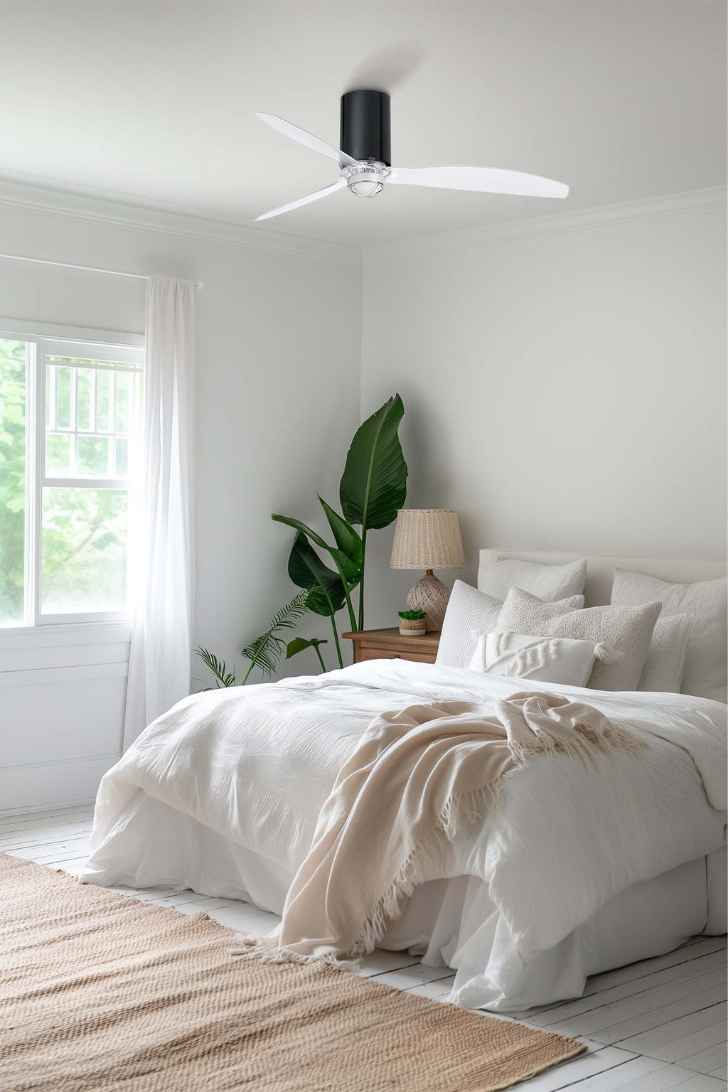 Ventilador de techo LED FARO Mini Tube Fan ref. 32040-10, diseño moderno negro brillo, eficiencia energética y ventilación con luz integrada