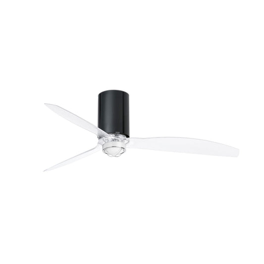 Ventilador de techo LED FARO MINI TUBE FAN ref. 32040-10, diseño moderno en negro brillo y transparente, con luces LED integradas para ventilación eficiente y ahorro energético.