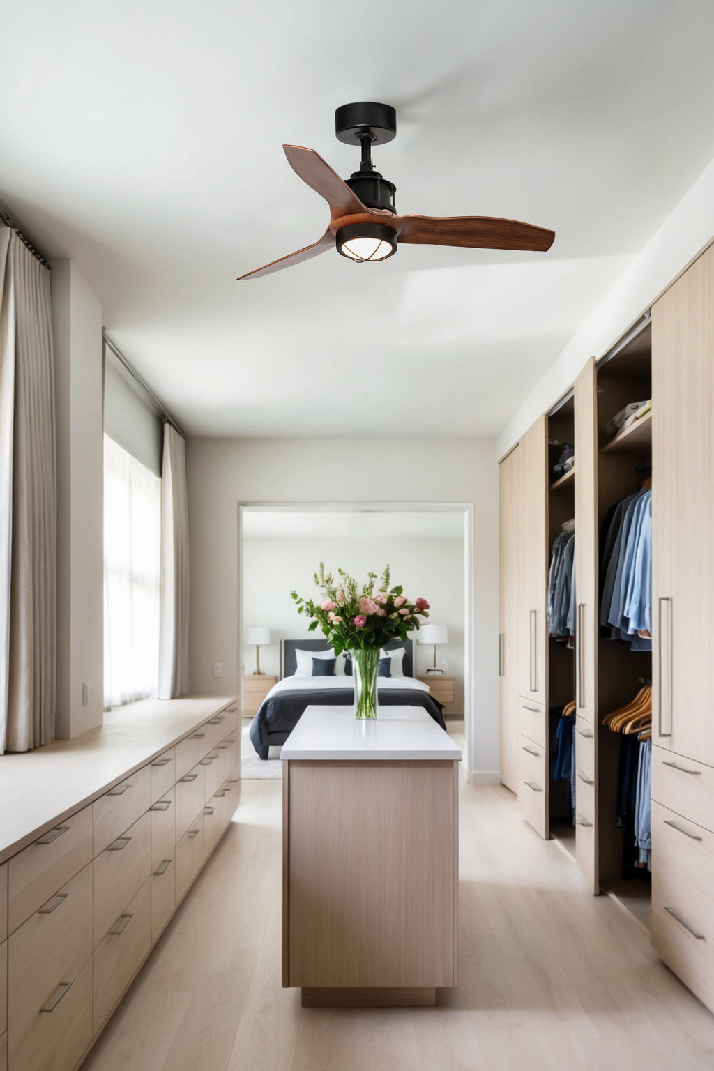 Ventilador de techo LED Just Fan modelo 3388 FARO en negro y nogal, diseño moderno ref 33425-10 LUZGURU