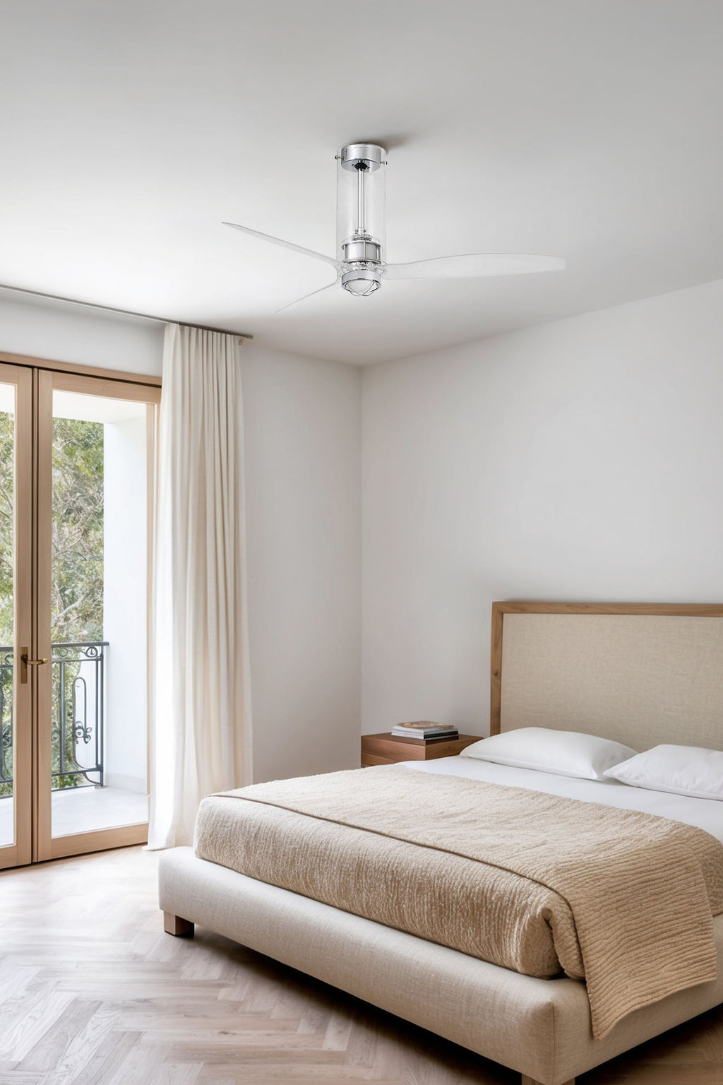 Ventilador de techo LED moderno FARO TUBE FAN M cromado con luz integrada, referencia 33374-9, ventilación eficiente LUZGURU