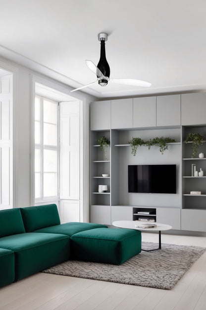 Ventilador de techo LED negro FARO ETERFAN M ref. 32002-10 diseño moderno iluminación y ventilación LUZGURU