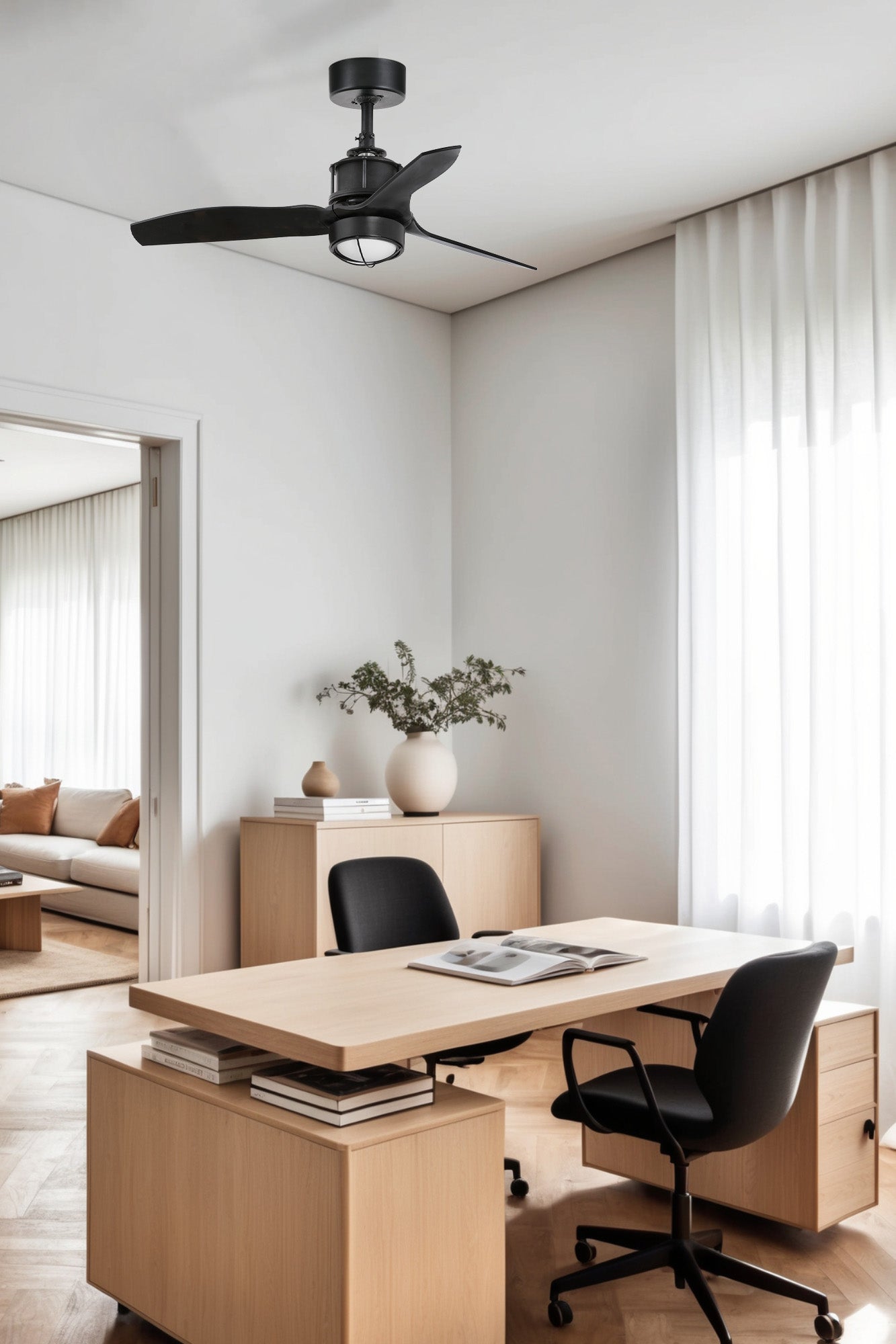 Ventilador de techo LED negro mate FARO Just Fan S ref 33424-10, diseño moderno eficiente y silencioso para iluminación y ventilación