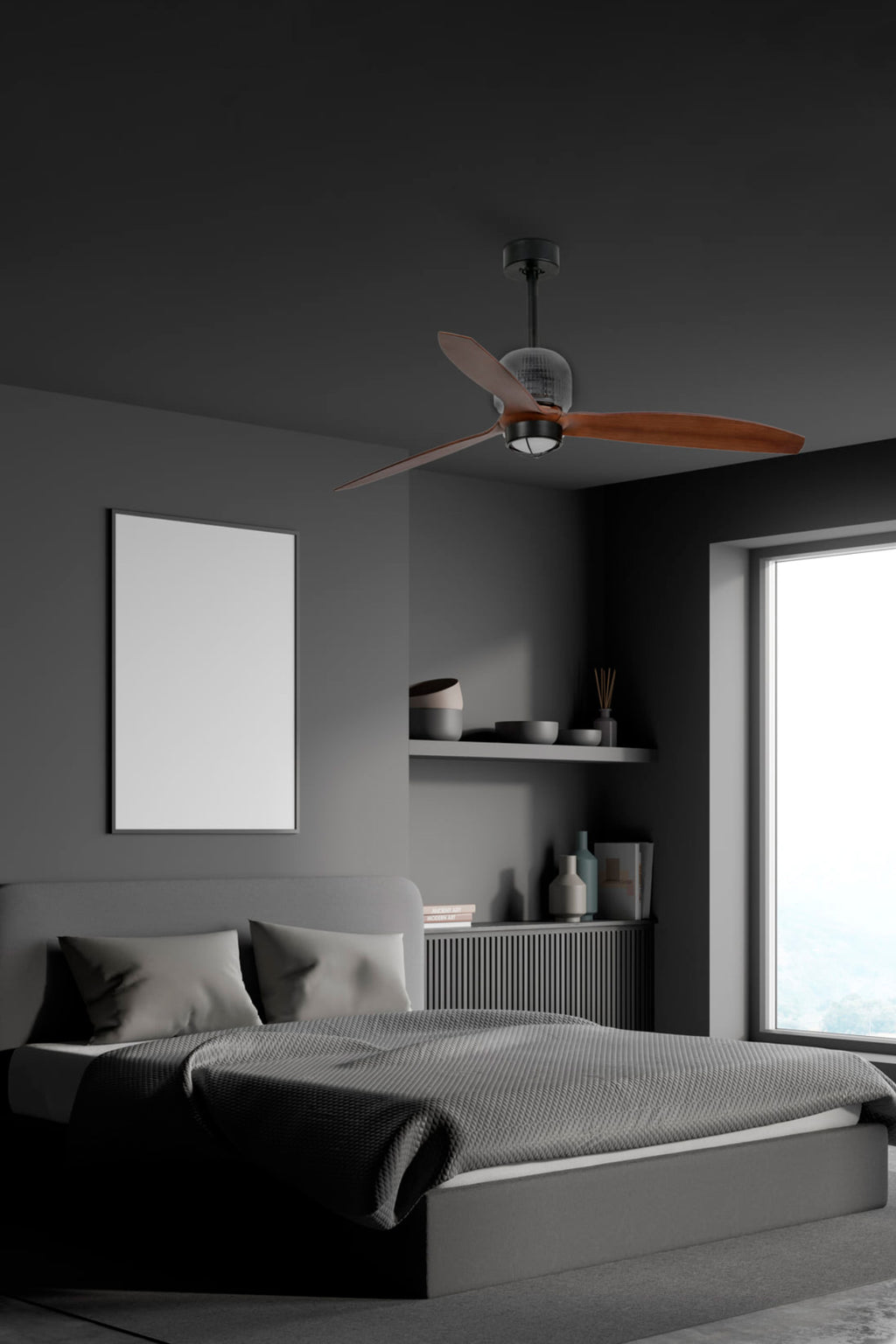 Ventilador de techo LED FARO 3401 negro/nogal eficiente y silencioso con luz integrada, modelo moderno ref. 33395D-10