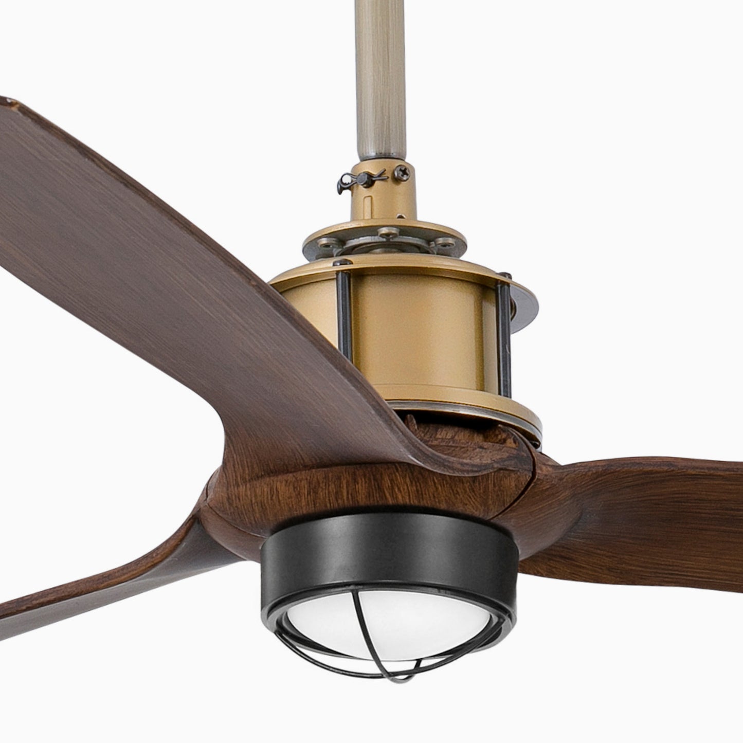 Ventilador de techo LED FARO Just Fan M en oro viejo con diseño industrial moderno, referencia 33398-10, iluminación y ventilación integrada