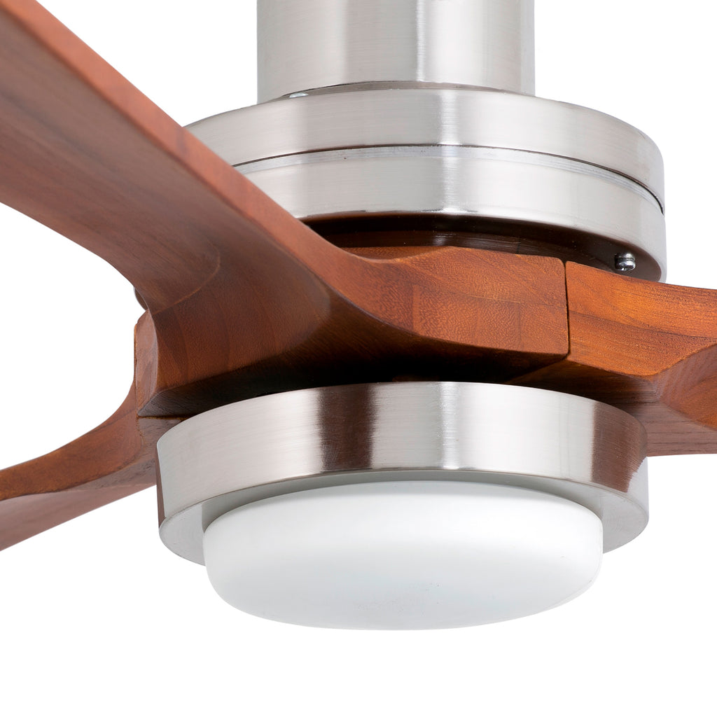 Ventilador de techo LED FARO Lantau diseño moderno en nogal y níquel mate, motor DC silencioso para interiores