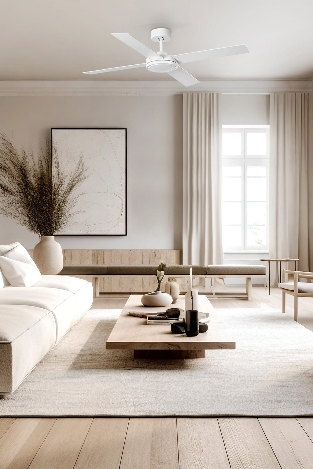 Ventilador de techo LED blanco con motor DC silencioso FARO 3432, ref. 34265 LUZGURU, diseño moderno industrial para ventilación eficiente