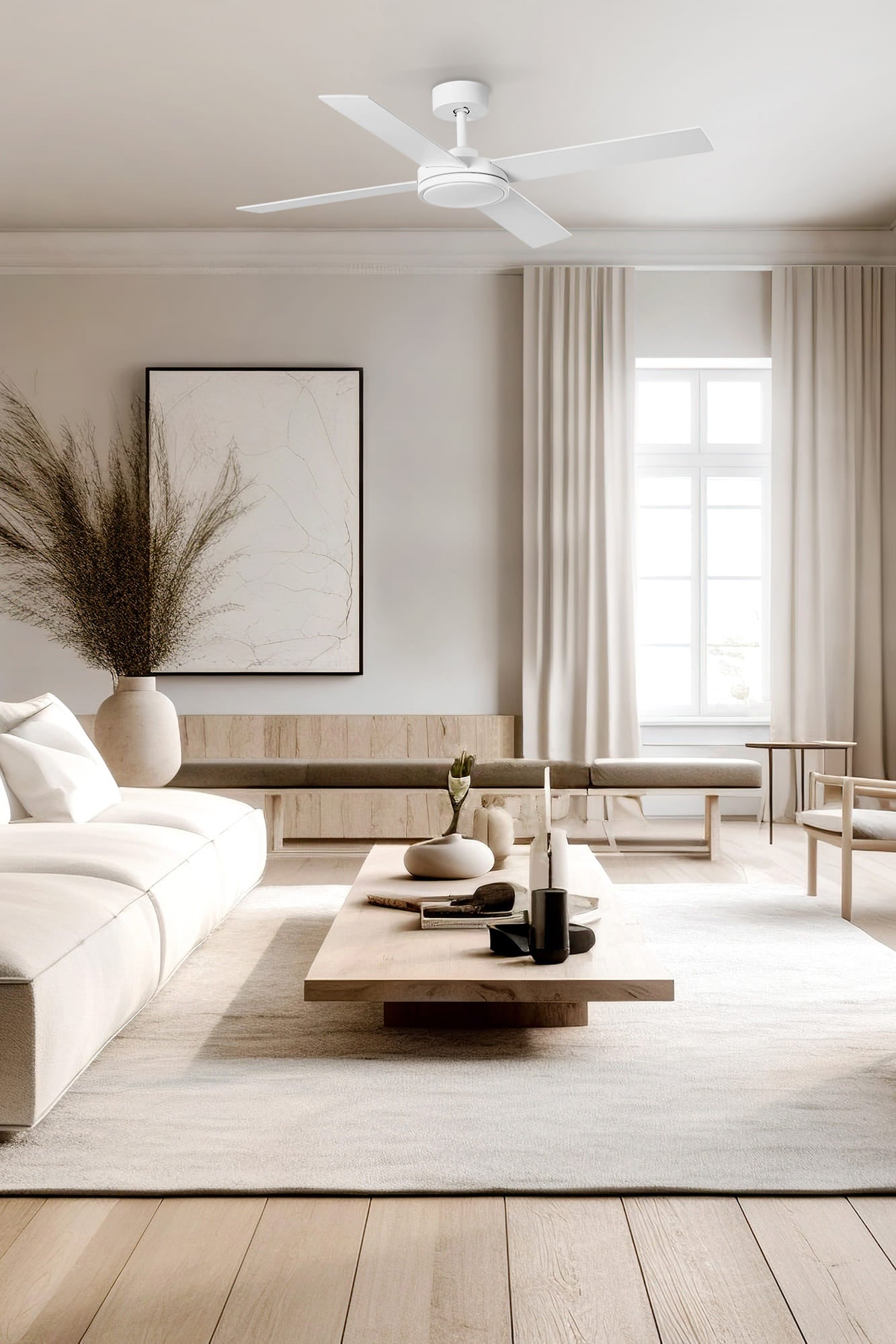 Ventilador de techo LED blanco con motor DC silencioso FARO 3432, ref. 34265 LUZGURU, diseño moderno industrial para ventilación eficiente