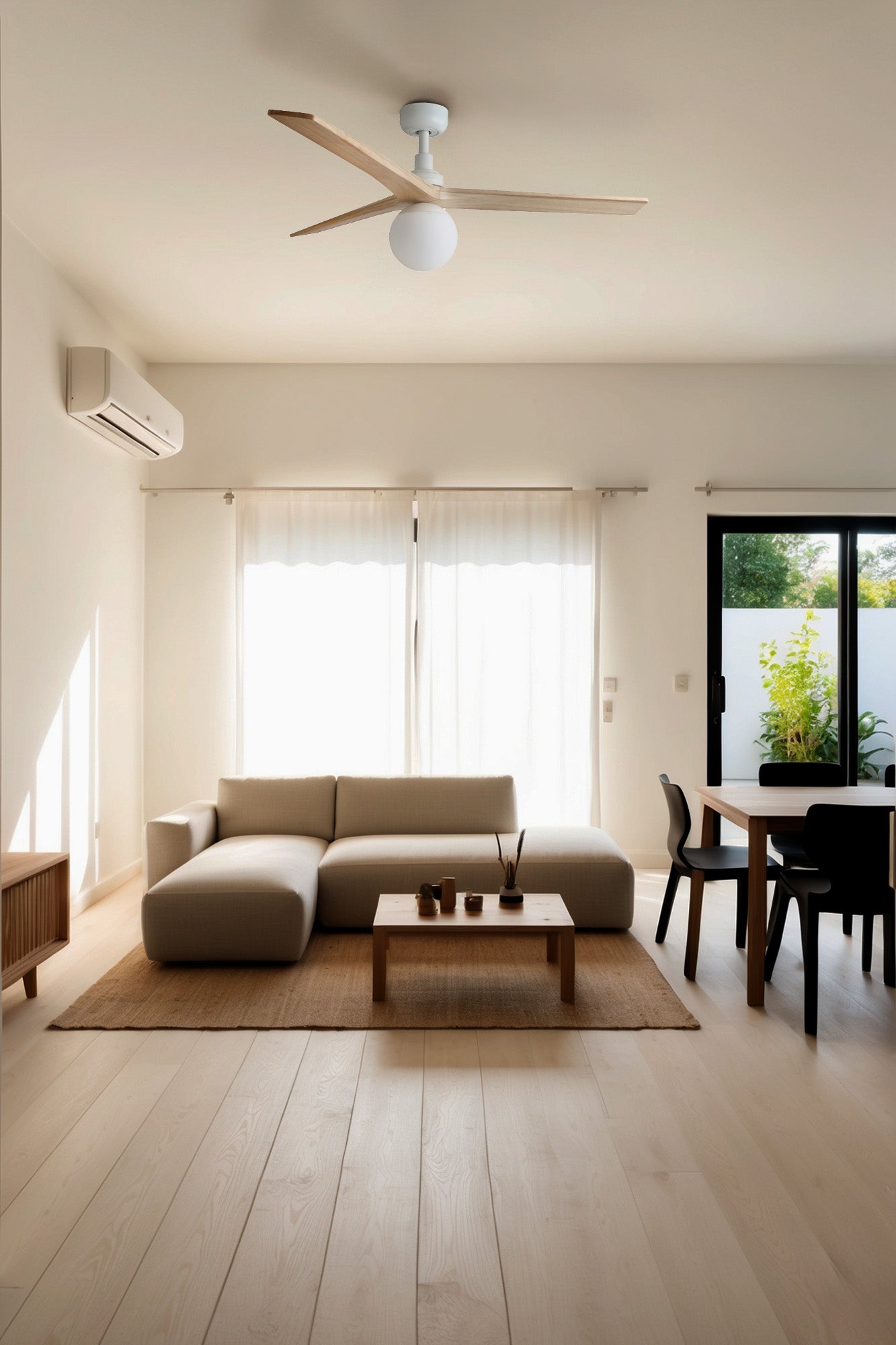 Moderno ventilador de techo blanco silencioso FARO 3429 con luz E27, motor DC para dormitorio y salón interior, ref. 34280-11L