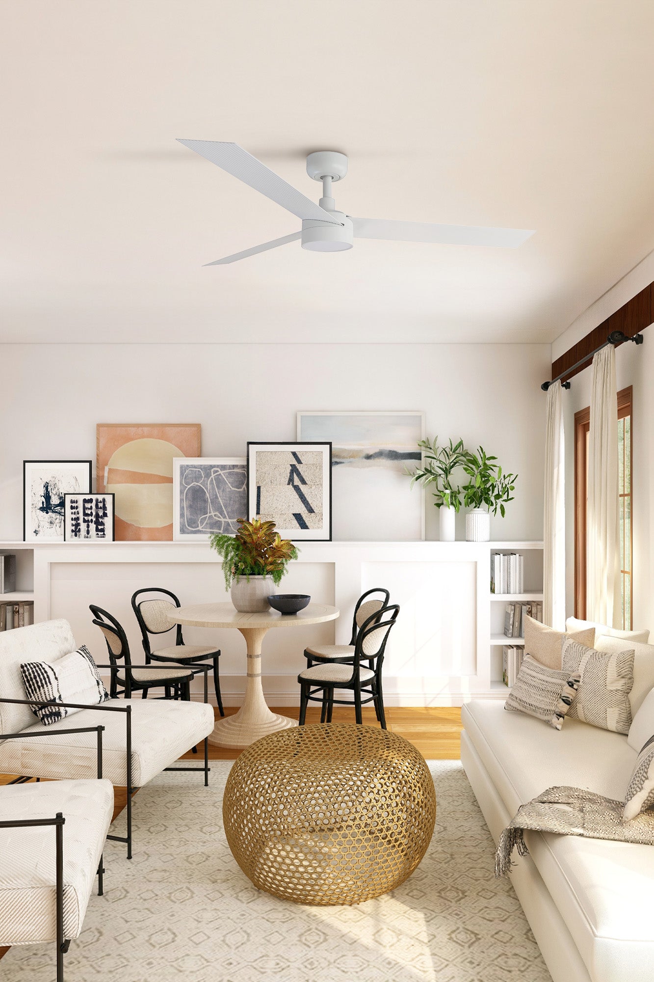 Ventilador de techo LED blanco FARO CRUISER L silencioso y eficiente, modelo Ref: 34290-1TW, ideal para dormitorio o salón moderno con luz integrada.