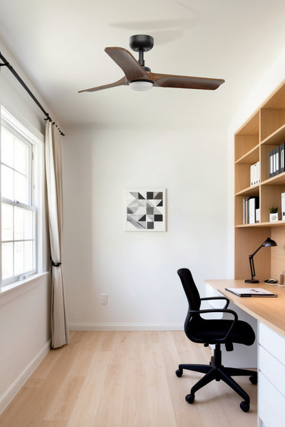 Ventilador de techo LED negro Heywood S con motor DC silencioso Faro, ref 33806-1TW Luzguru, ventilador con luz y ventilador silencioso