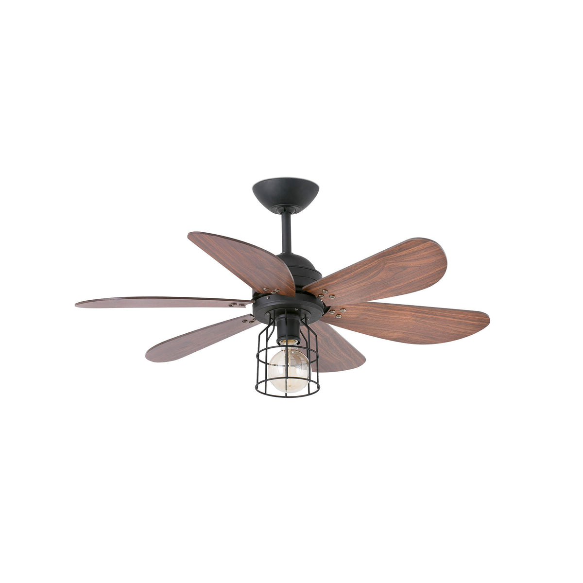 Ventilador de techo con luz industrial FARO Chicago S en negro y nogal, diseño moderno para interior, ref. 33703, ventilación eficiente.