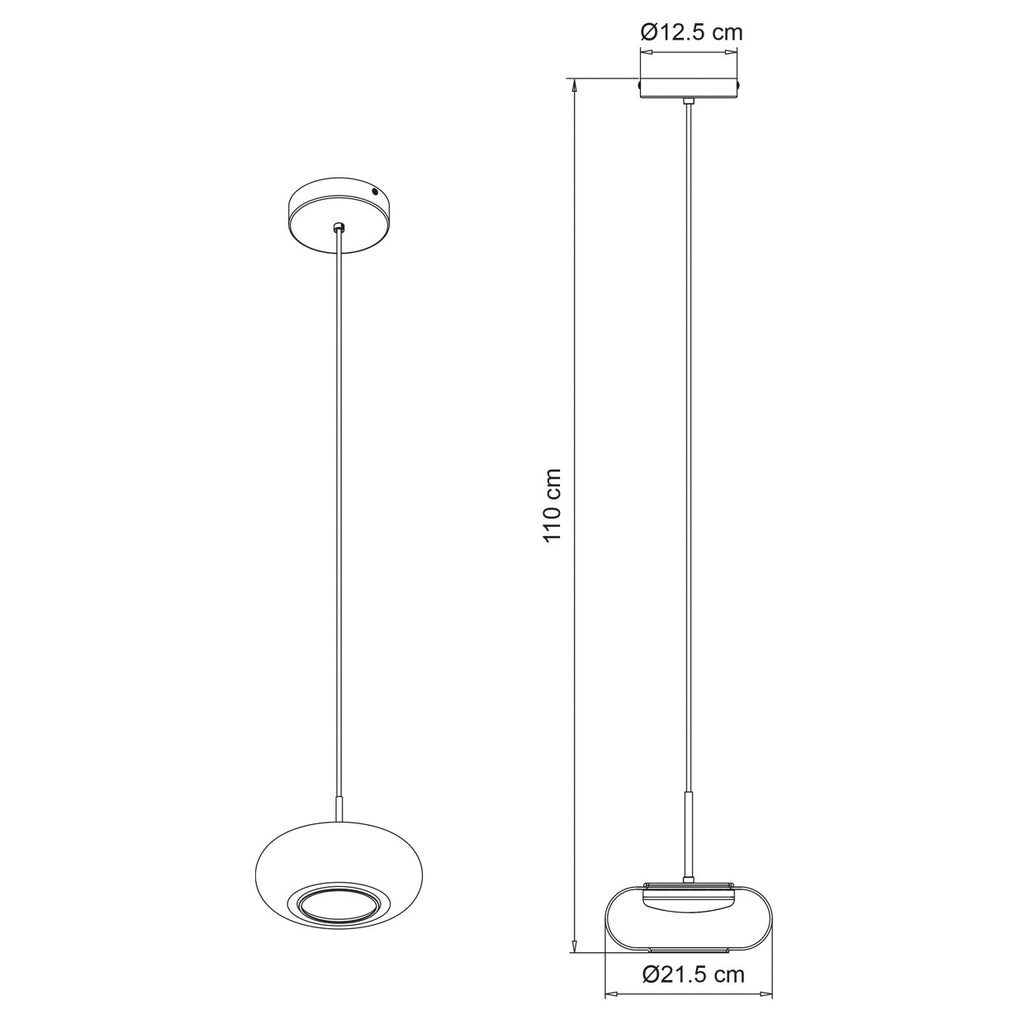 Esquema con dimensiones del colgante LED Cité ALEMAR