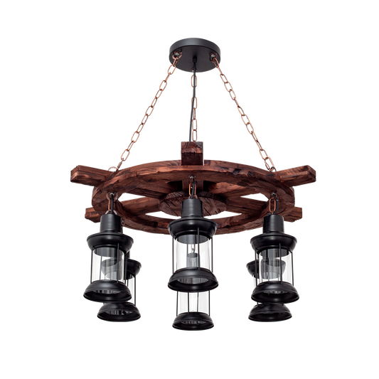 Lámpara Colgante Rústica Finca 6 Luces E27 Negro Fabrilamp - vista principal | Fabrilamp / Abrila · Ref. 152096009