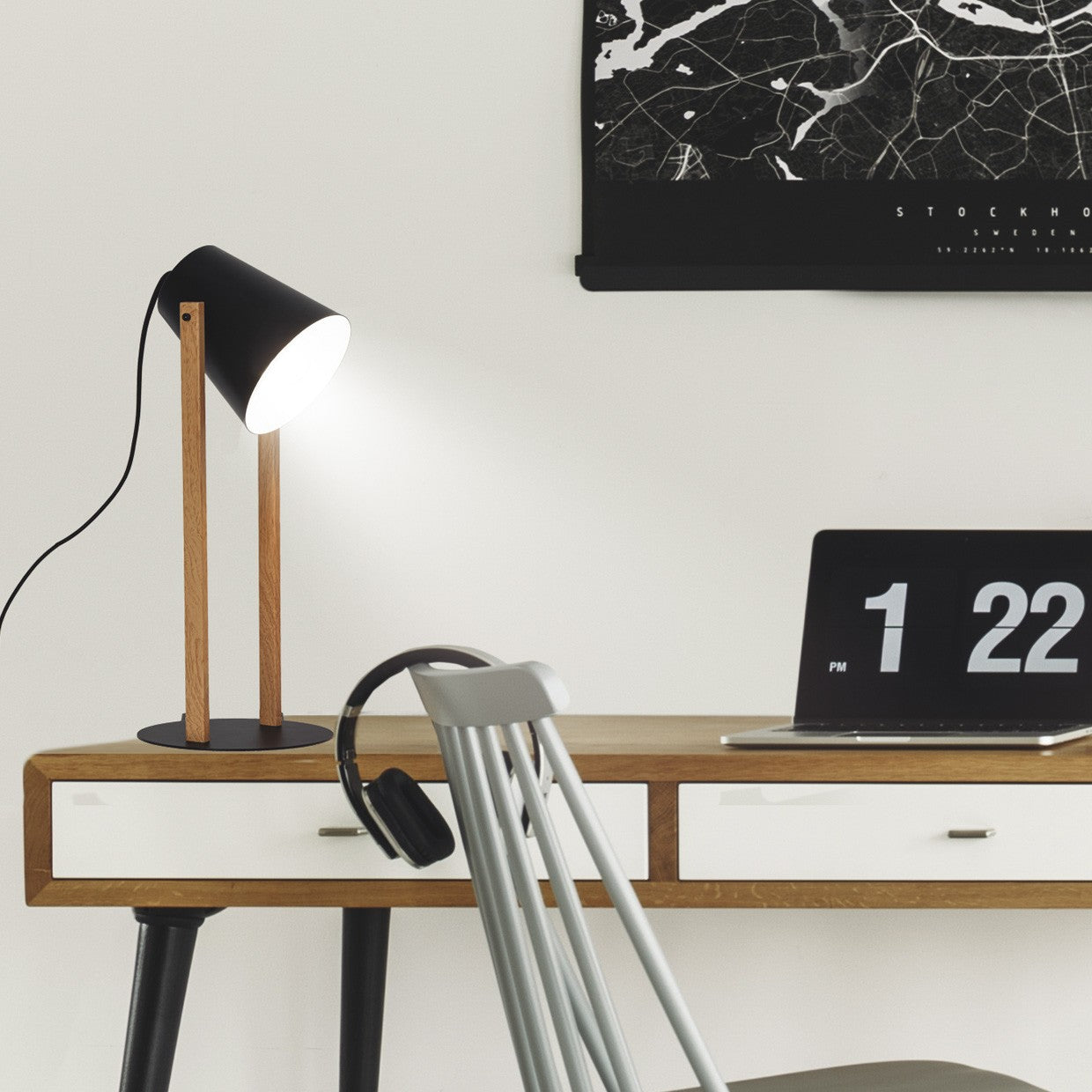 Medidas Flexo Chester Negro/Madera AJP/Alemar (Ref. 11035) - luzguru.com
