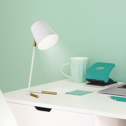 Flexo DIMAS Blanco-Oro AJP/Alemar (Ref. 10966) - Medidas: [inserta medidas aquí].  Iluminación elegante y funcional para tu hogar. LuzGuru.
