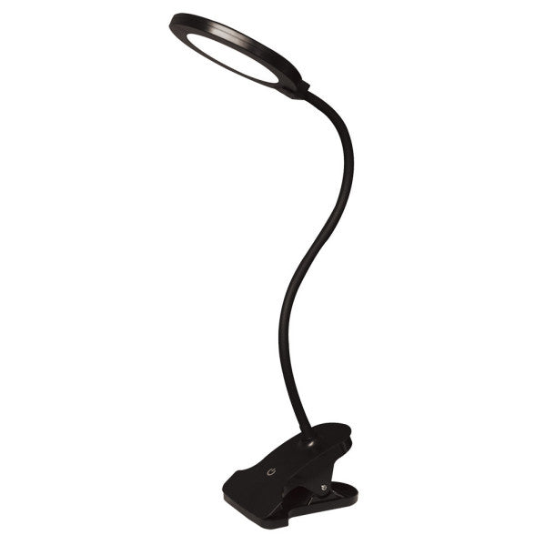 Flexo LED Ductil 7W Negro de Fabrilamp, diseño flexible y orientable con pinza.