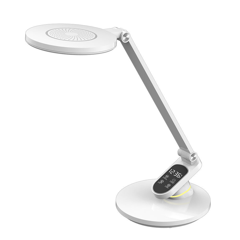 Flexo LED Hamlet Blanco Fabrilamp / Abrila con Reloj y Alarma, Ref. 204471001