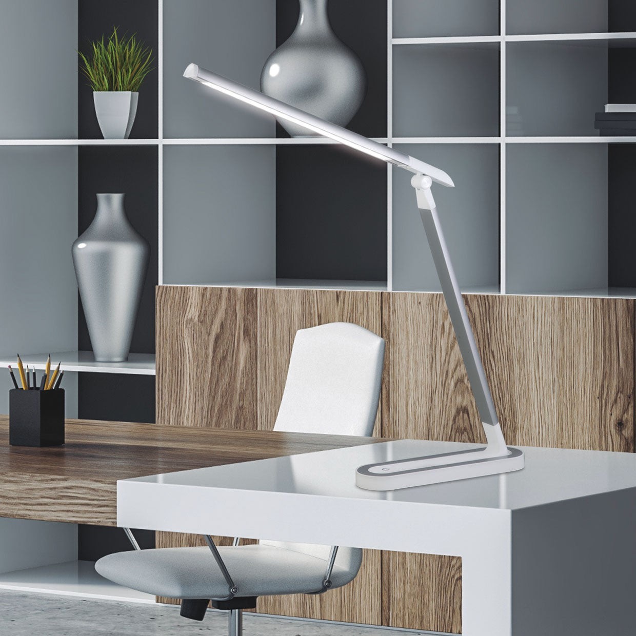 Flexo Karim Plata LED 10W AJP/Alemar (Ref. 10993) - Medidas: [Insertar medidas aquí, ej: Alto 40cm, Ancho 15cm, Profundo 10cm]. Luzguru.com
