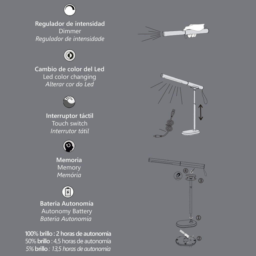 Flexo LED Aura Negro AJP/Alemar 11594 - Medidas: [Insertar Medidas Aquí] - 8W, 340lm, 3000K/4000K/6500K, Regulable
