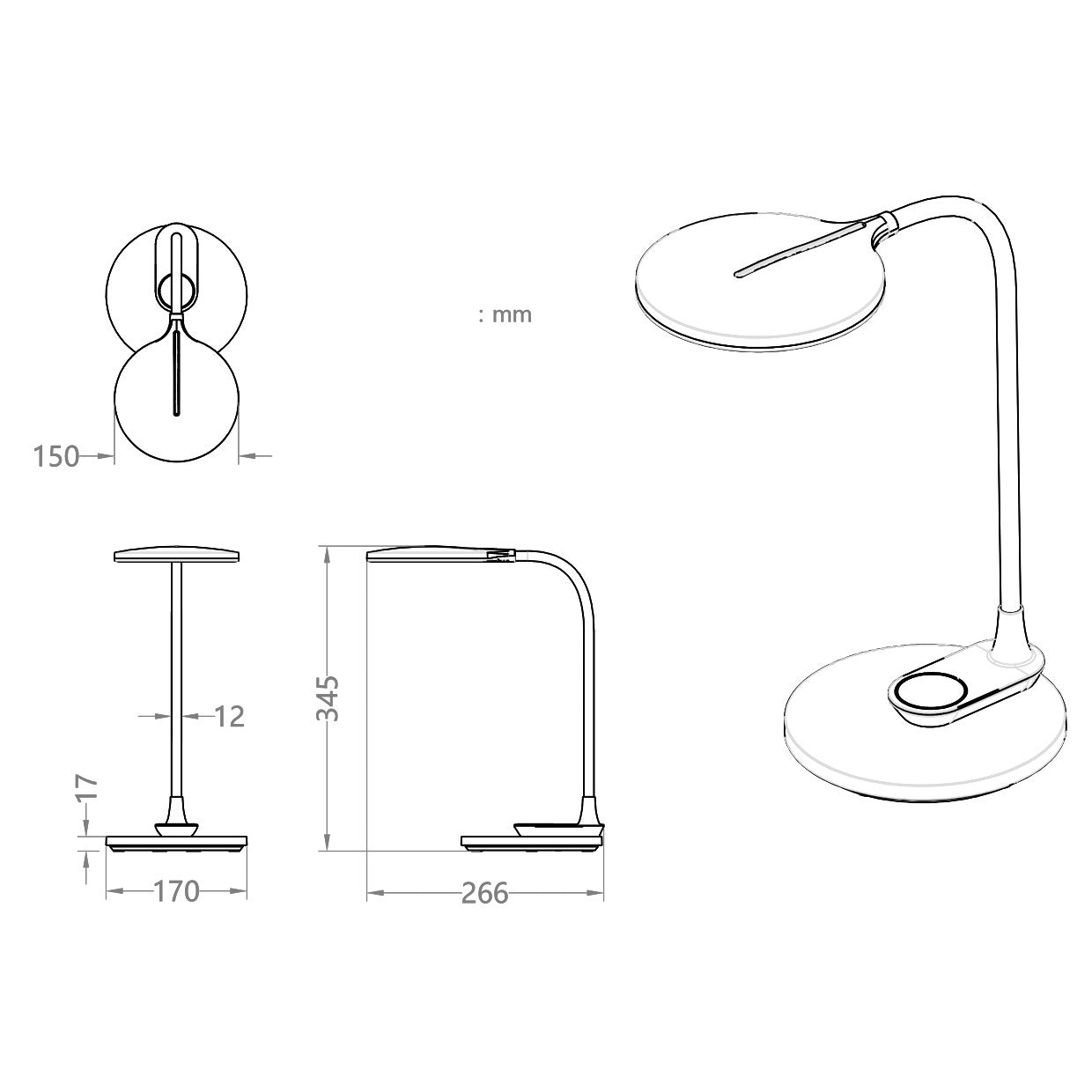 Medidas Flexo LED Edgar Blanco 9W AJP/Alemar Ref. 11588 - LuzGuru
