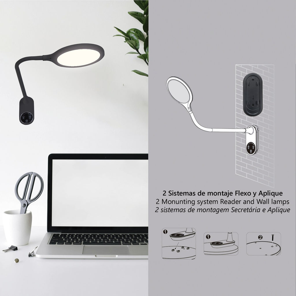 Flexo LED Edgar Negro AJP/Alemar (Ref. 11589) - Dimensiones: [inserta dimensiones aquí] - Iluminación moderna para escritorio y hogar.
