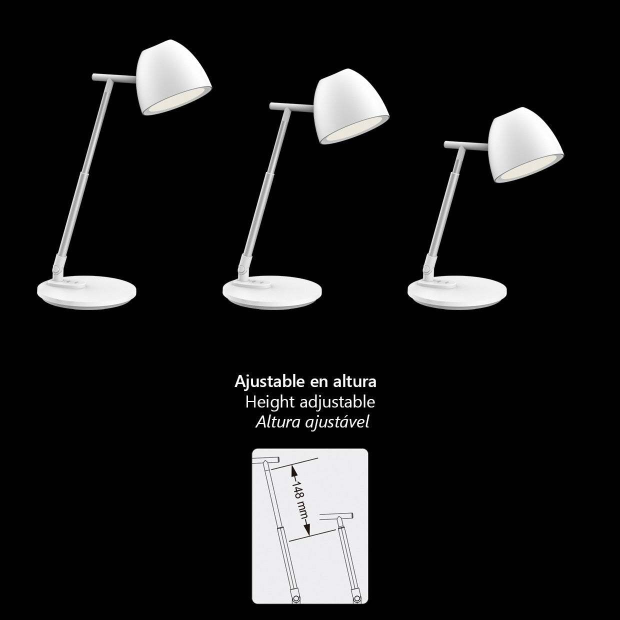 Flexo LED Foster Blanco 8W AJP/Alemar (Ref. 11469) - Dimensiones. Luz regulable, diseño moderno. luzguru.com
