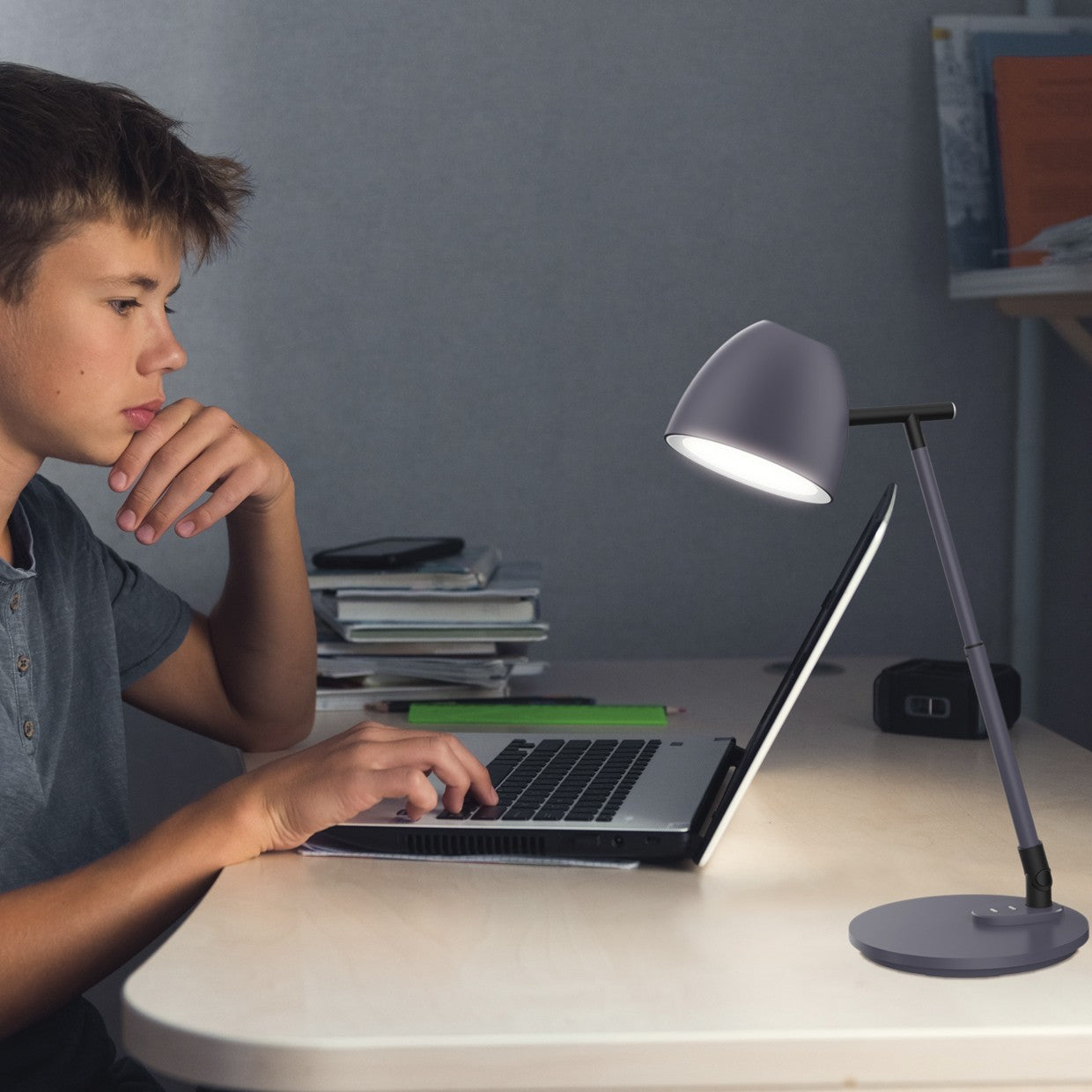 Flexo LED Foster Gris Oscuro AJP/Alemar (Ref. 11468): Dimensiones detalladas.  Diseño elegante, luz regulable, envío rápido y 2 años de garantía.  Compra en luzguru.com
