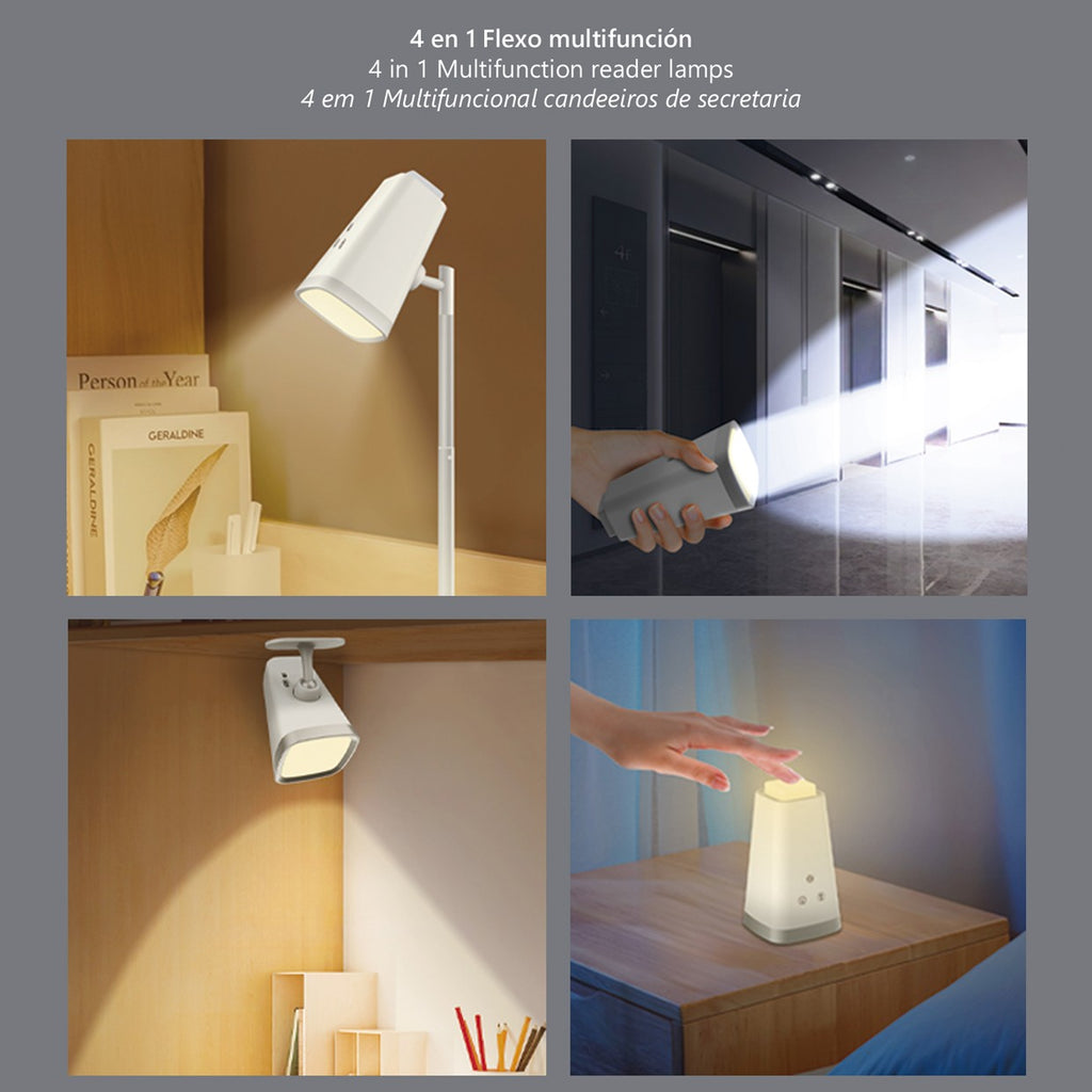 Flexo LED KANIE Blanco AJP/Alemar (Ref. 11593): Dimensiones detalladas. Iluminación eficiente de 6W y 350 lúmenes con 3 temperaturas de color. Diseño moderno y funcional.  luzguru.com
