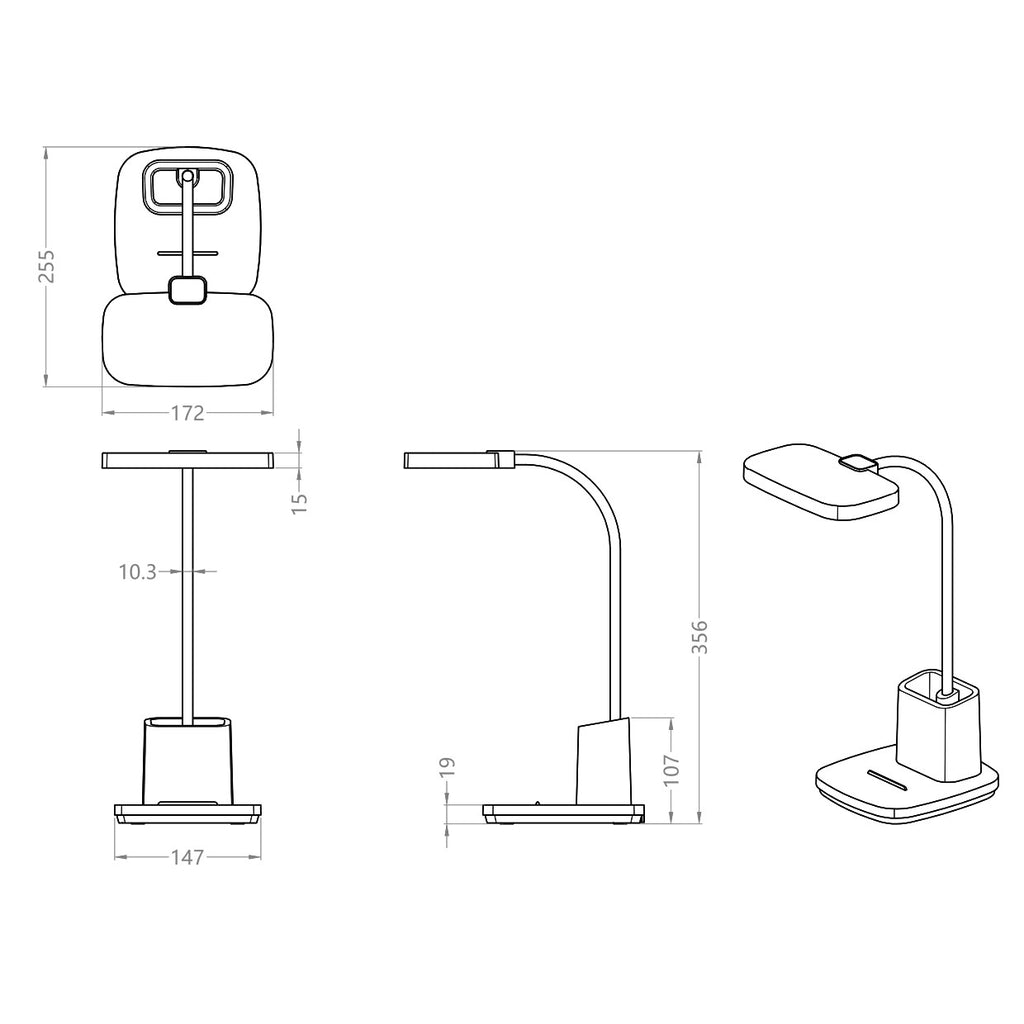 Flexo LED Neck Beige AJP/Alemar (Ref. 11592): Dimensiones detalladas.  Iluminación elegante y funcional de 9W, 400 lúmenes y 3000-3800-5700K.  Compra en luzguru.com
