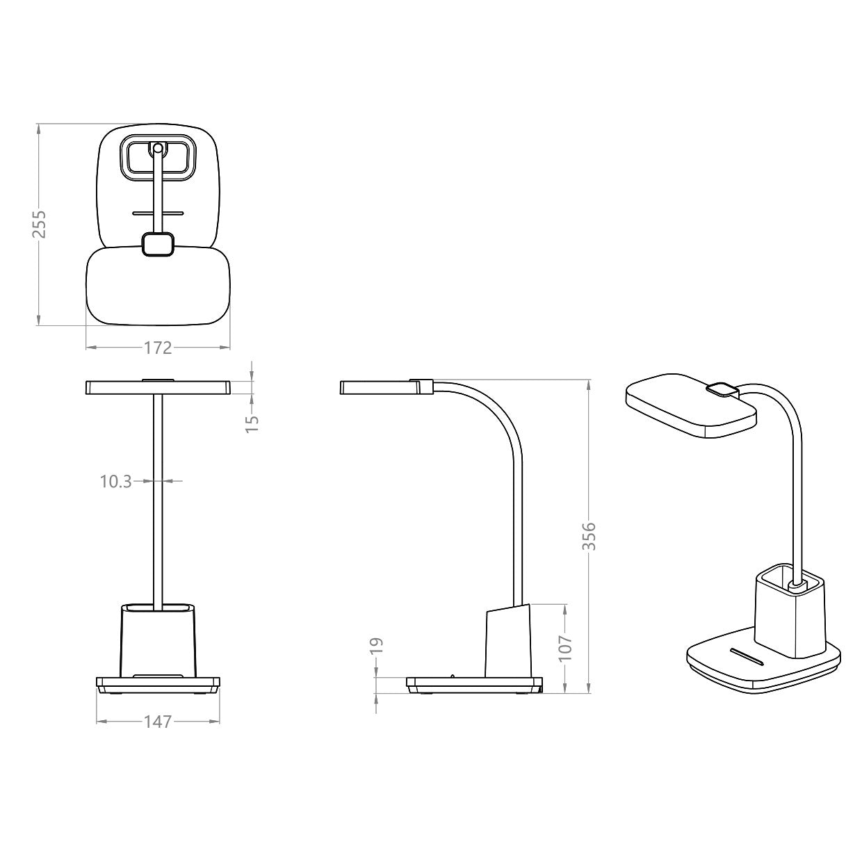 Flexo LED Neck Beige AJP/Alemar (Ref. 11592): Dimensiones detalladas.  Iluminación elegante y funcional de 9W, 400 lúmenes y 3000-3800-5700K.  Compra en luzguru.com
