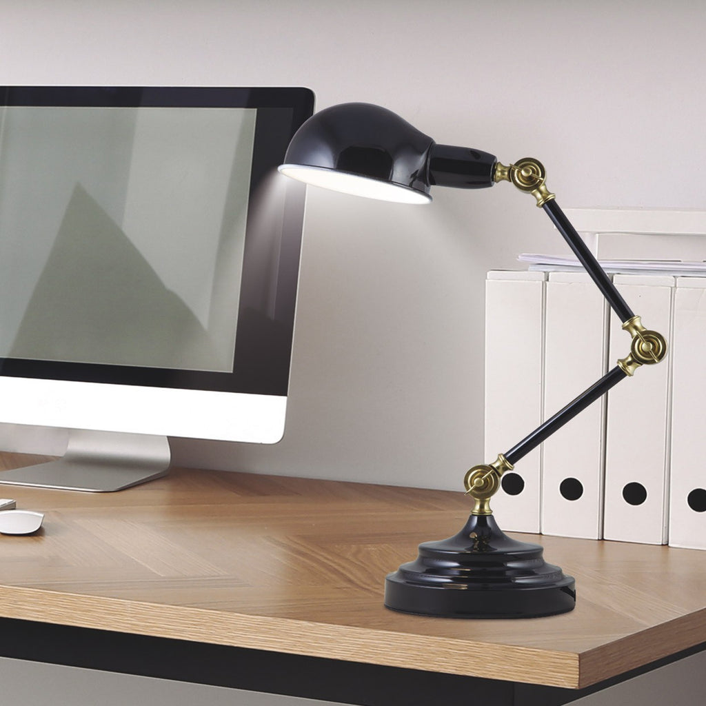 Flexo TADAO AJP/Alemar (Ref. 10933): Dimensiones detalladas. Elegante diseño negro y latón, cabezal orientable para iluminación precisa. LuzGuru.com
