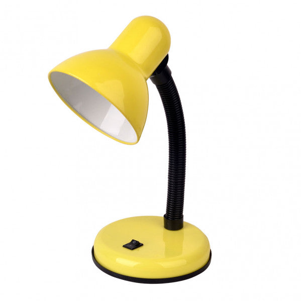 Flexo Yodo Amarillo E27 de Fabrilamp, vista frontal. Iluminación ideal para escritorio.