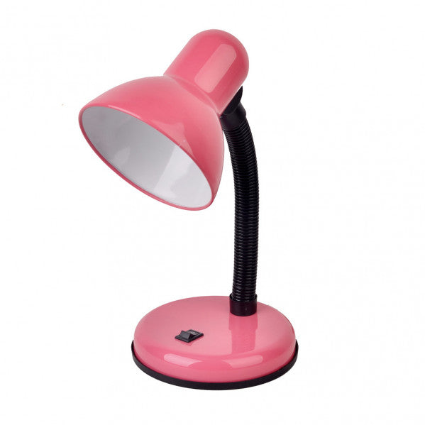 Flexo Yodo Rosa E27 de Fabrilamp, vista frontal, iluminación cálida y eficiente para escritorio. luzguru.com