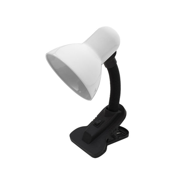 Flexo Yezco blanco y negro con pinza, flexible y orientable, ideal para escritorio o mesita de noche.