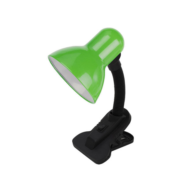 Flexo Yezco verde con pinza, flexible y orientable, ideal para escritorio o mesita de noche. Fabrilamp.