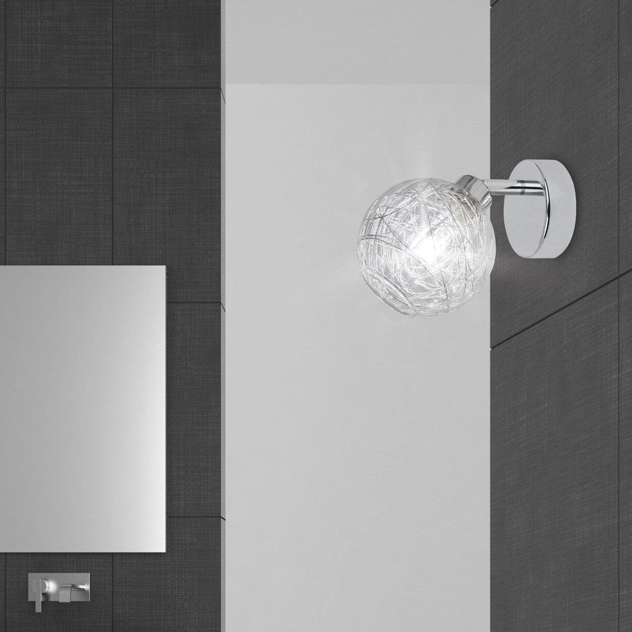 Foco de pared ROLO Cromo AJP/Alemar (Ref. 10175) - Medidas detalladas.  Luzguru.com
